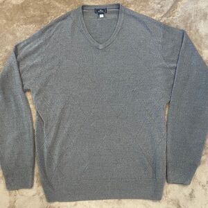 DOCKERS Sweater Mens Size XL Gray Knit V Neck Pullover Diamond argyle Pattern